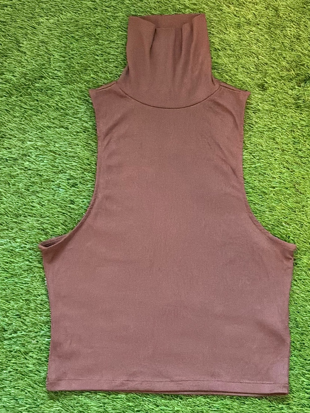 Sunday Best Brown Ribbed Sleeveless Mock Neck Top Small